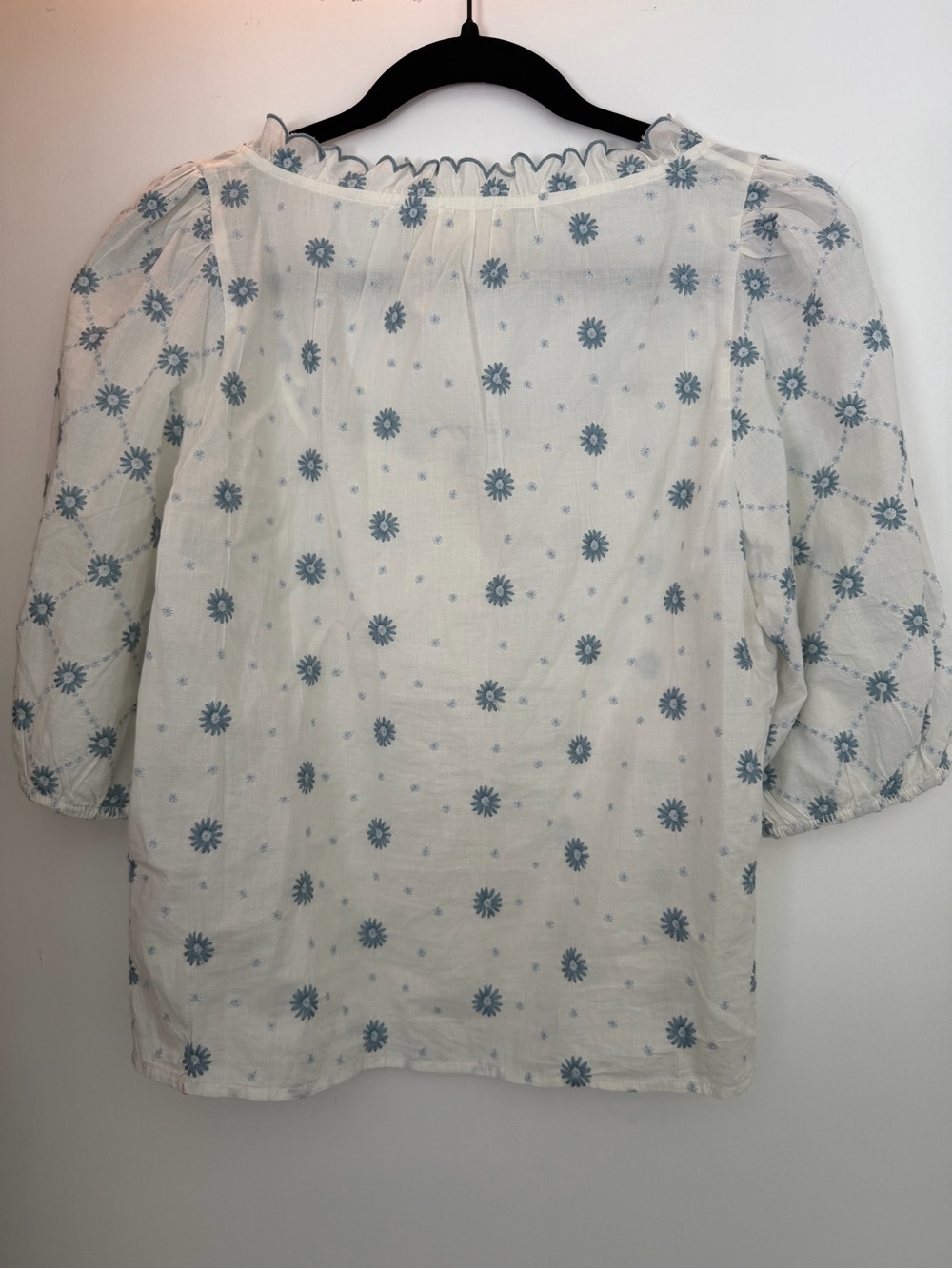 Sezane Kellia Shirt Blue Ecru Daisies - Size 6 - Picture 5 of 8